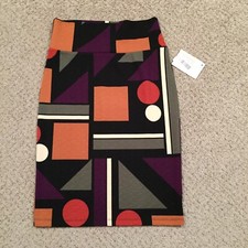 LuLaRoe Cassie Skirt Small Multicolor Geometric Knee Length Unlined Pull On New