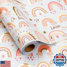 Burymento Rainbow Wrapping Paper, Boho Gold Foil Themed Gift Wrap for Birthda