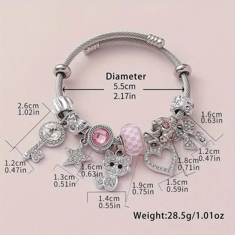 Moda Pulsera con dije de acero inoxidable brillantes diamantes de imitación de cristal artificial Foto 2 de 4