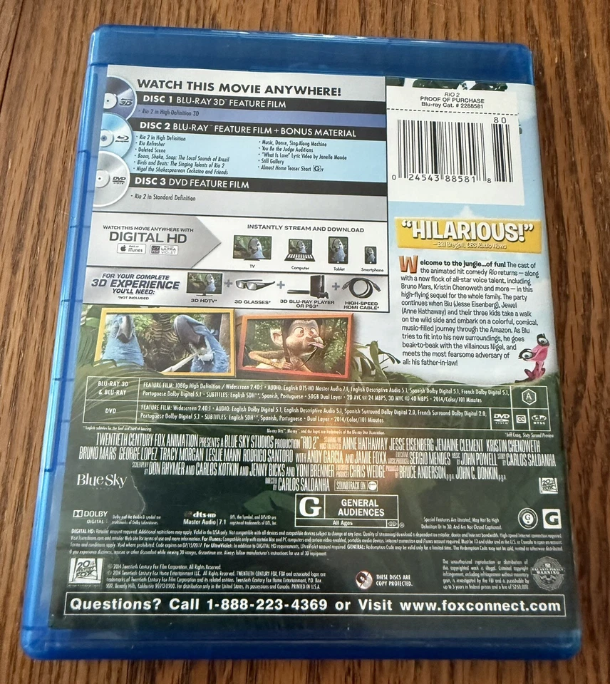 Rio 2 Deluxe Edition Blu-Ray 3D + Blu-Ray + DVD + Digital HD 2014 - Image 2 of 4