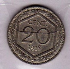 A042: Moneta Coin Vittorio Emanuele III - 20 Centesimi Esagono 1918 Lisci