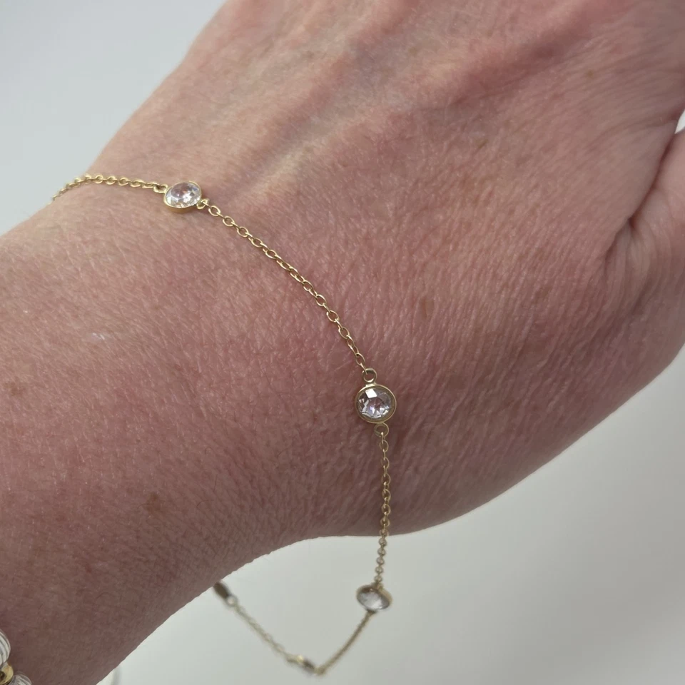 Pulseira de tornozelo Diamonique CZ por jarda tornozeleira ouro 14K sólido real 9 3/4" 2,12 g - Imagem 4 de 4