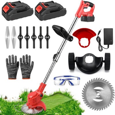 650W Elektro Motorsense Akku Rasentrimmer 3 Klingen Schutzrahmen Set 2 Akkus