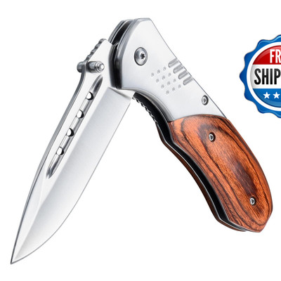 Kexmo Pocket Knife For Men - Sharp Blade Wood Handle Pocket Folding Knives Clip
