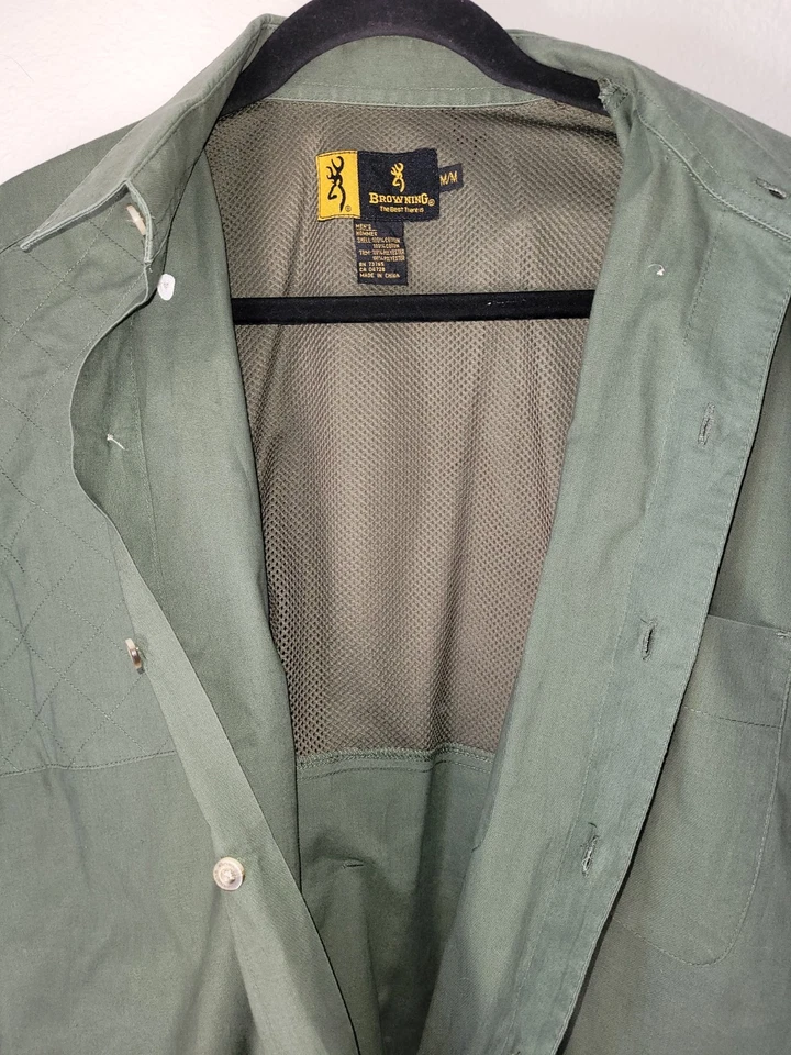 Vintage Browning Hunting Short Sleeve Green Button Down Shirt REACTAR pocket MED - Image 4 of 4