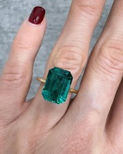 Natural Emerald Proposal Wedding Ring 14K Real Yellow Gold Solid 3.00 ct Emerald