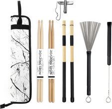 Set of Marble Pattern Leather Drumstick Bag with 5A Hickory Drumsticks, 5A Maple