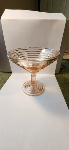 Vintage AH Art Deco MANHATTEN Depression Glass 5" Pink MARTINI Glass Compote