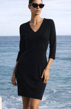 My Michelle Fitted Sweater Dress size Large Black  Stretch Knit V Neck Bodycon