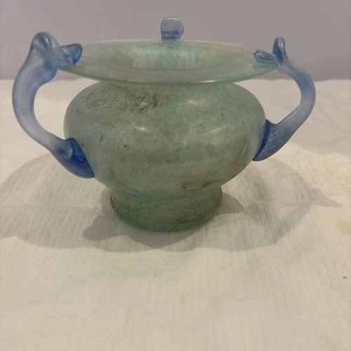 Beautiful Aquamarine SCAVO ART GLASS VASE Archimede Seguso Murano ITALY 4”