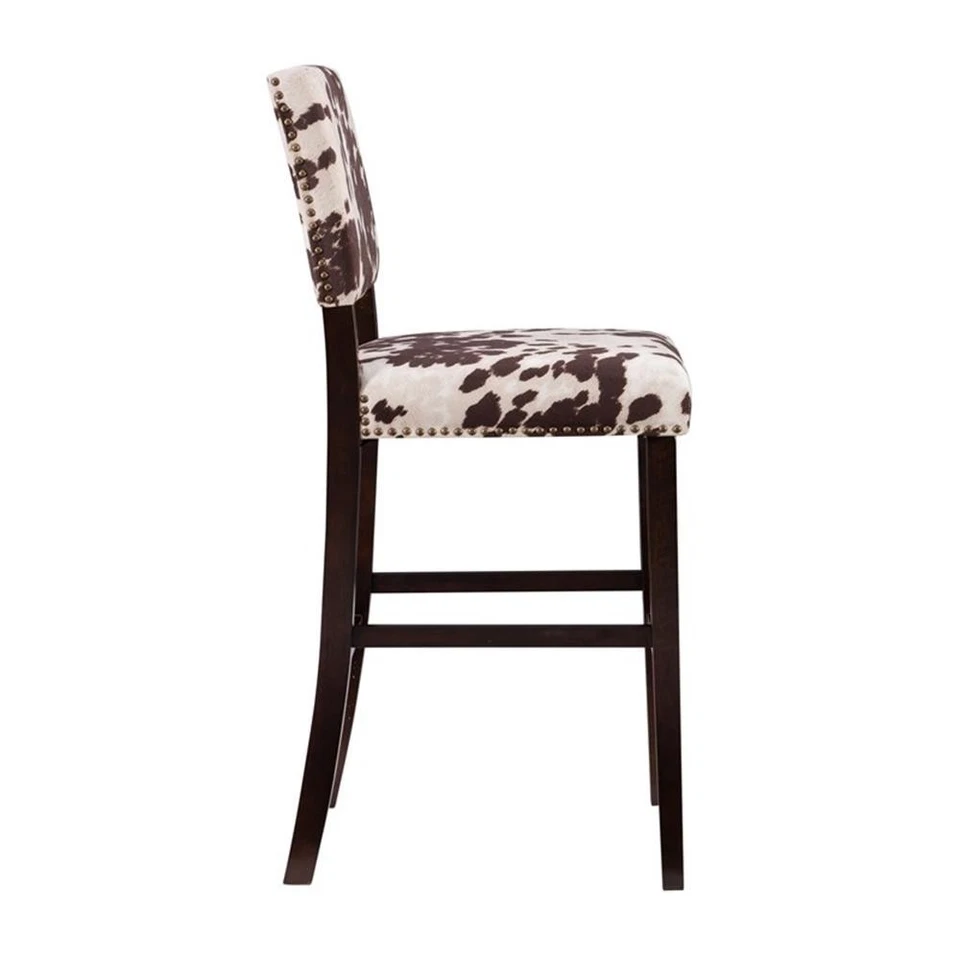 Linon Corey 30" Cow Print Bar Stool with Frame in Dark Espresso Wood - Image 4 of 4