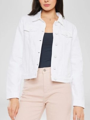 Kancan Delora Denim Jacket Women's Size L White Cotton Button Front Preppy Boho