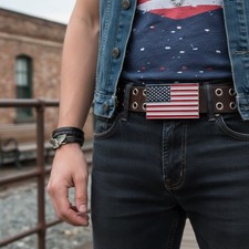 Men Women Belt Buckle Metal Silver United State America USA Flag Red Blue White