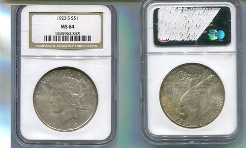 1923 S PEACE SILVER DOLLAR NGC MS64 4877T