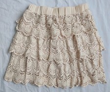 Vanity Tiered Layered Crocheted Skirt Ivory Cottagecore Boho Women's Size M