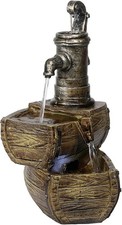 Alpine Corporation 36 cm Tall Outdoor 2-Tier Water Pump Barrel Fountain with LED