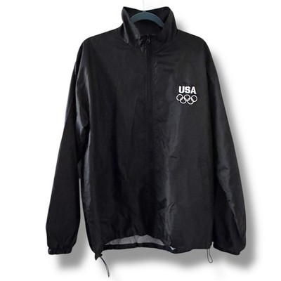 Vintage USA Olympics Black Full Zip Windbreaker Jacket Men's Size XL Embroidered