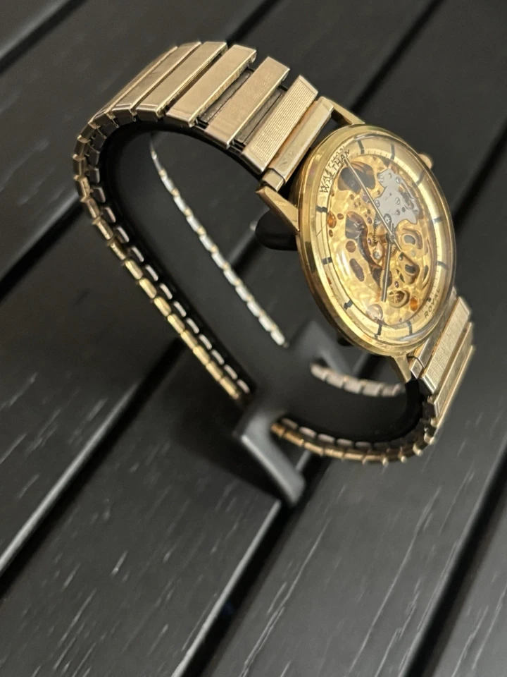 ULTRA RARE! Waltham Royal Skeleton Watch Swiss Made- Gold Filled Band And Case - Image 3 of 4