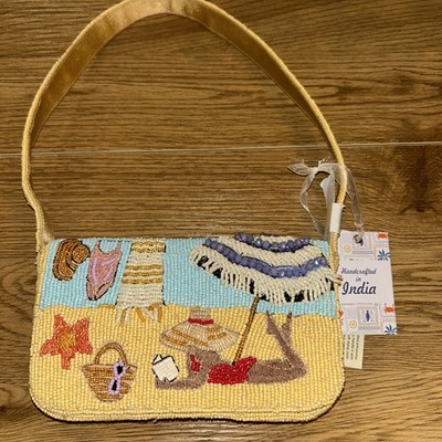 Beaded Bag beach scene  handcrafted in India 