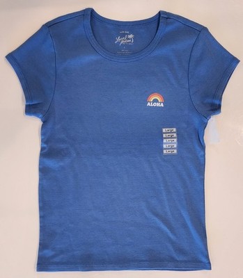 Local Motion Hawaii Rainbow Aloha T-Shirt, Y2K-Style Baby Tee, Blue, Large