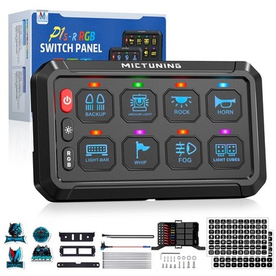 MICTUNING 12V RGB 8 Gang Switch Panel LED Relay Circuit Control System Box Truck