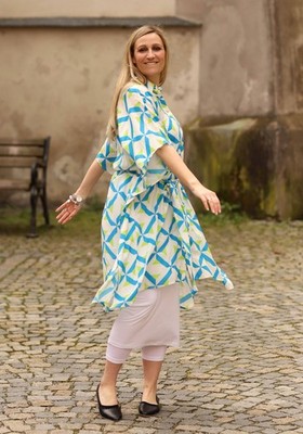MAT Fashion - Lagenlook TUNIC DRESS Size 44 to 54 - White Green