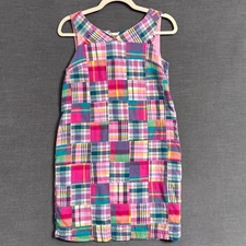 Talbots Dress 2 Petite Pink Green Plaid Madras Patchwork Shift Colorful Preppy B
