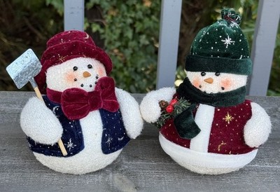 Pair Of Delton Products Glittered Snowman Couple Shelf Decor Holiday 6 