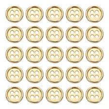 25pcs Metal Button 10mm (0.39") 4 Holes Alloy Round Sewing Buttons, Gold