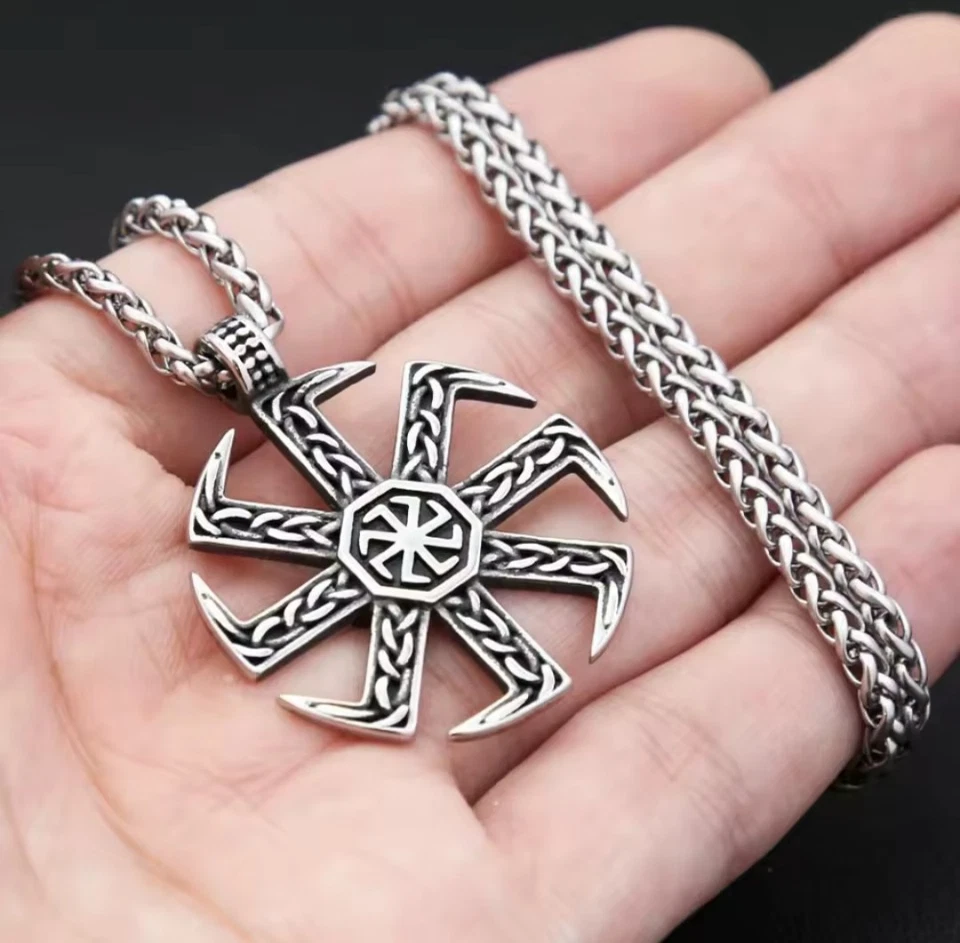 Schwarze Sonne Sonnenrad Anhänger Edelstahl Halskette Wikinger Kelten Kette - Bild 4 von 4