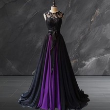 Black Purple Prom Dress O-Neck Sleeveless A-Line Vintage Gothic Evening Dresses