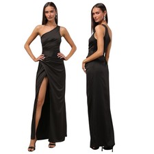 Lulus Dreaming of Elegance Black Satin One-Shoulder Maxi Dress size M NWT