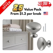 25 Pack  Nickel Small Round Knob Kitchen Cabinet Hardware Knob Pull