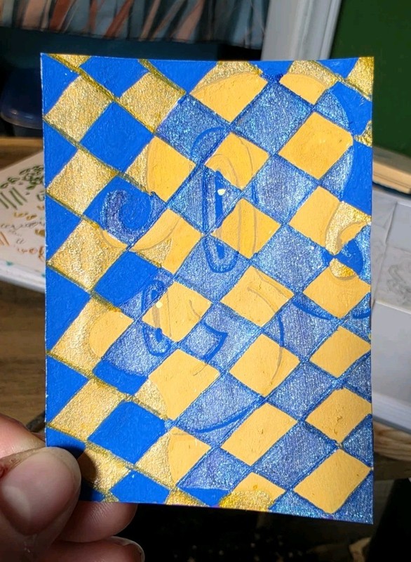 ACEO ATC original Metallic Hidden Head abstract surrealism by Forest