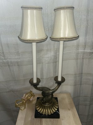 Vintage Koi Fish Double Buffet Brass And Marble Table Lamp