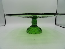 Vintage L.E. Smith Moon & Stars Green Glass Pedestal Cake Stand 11.5"