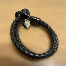 Autentico Braccialetto Doppio Intrecciato Bottega Veneta Pelle Nera Italia