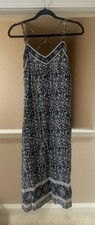 Women's GAP BohemianResortwear Floral Pockets BlackWhite Straps Midi Dress XS
