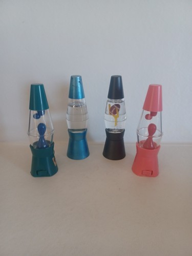 4 RARE Mini Lava Lamps Green & Pink Plug-ins. Black & Blue Glitter Lamps Read.