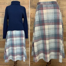 Vintage 1970s Sz Small A-line Blue Plaid Skirt Academia Preppy