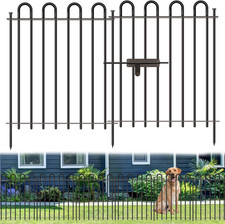 5 Panels Decorative Garden Fence with Gate, 32 in (H) X 10.8 Ft (L) Metal Thick