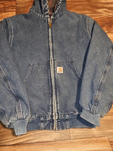 Vintage Rare 1990s Denim Carhartt Blanket Lined Blue Denim Vtg Size YOUTH Large - Picture 2 of 9