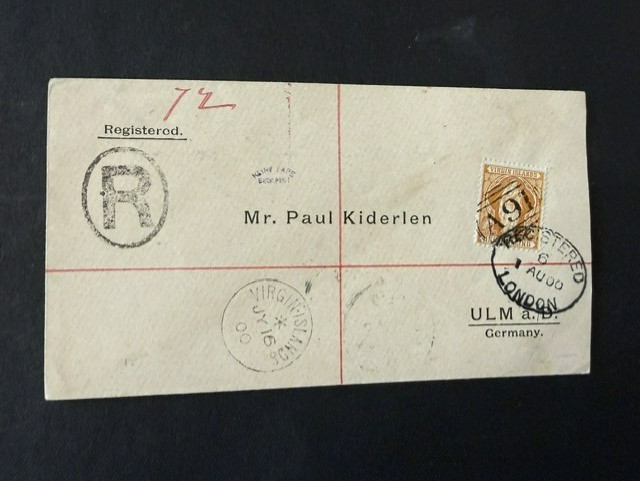 1900 British Virgin Islands BVI QV 1/- on Registered Cover to Ulm, Germany.