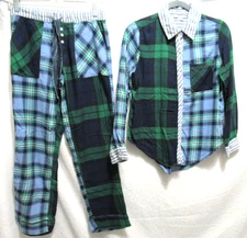 Aerie Size XXS/XS Blue & Green Plaid Long Soft Cotton Pajama Lounge Set