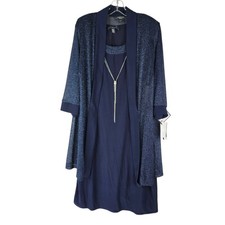 R m Richards Woman 20W 2 Piece Navy Metallic Shimmer Dress Sleeveless