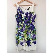 Lauren Ralph Lauren Floral Dress Women's 6 White Purple Green V-Neck Sleeveless
