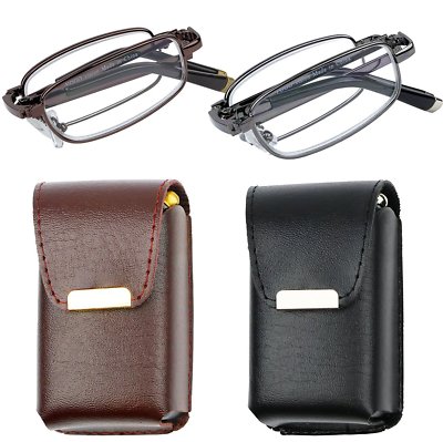 Reading Glasses Set of 2 Fashion Folding Readers with Leather Cases Glasses...