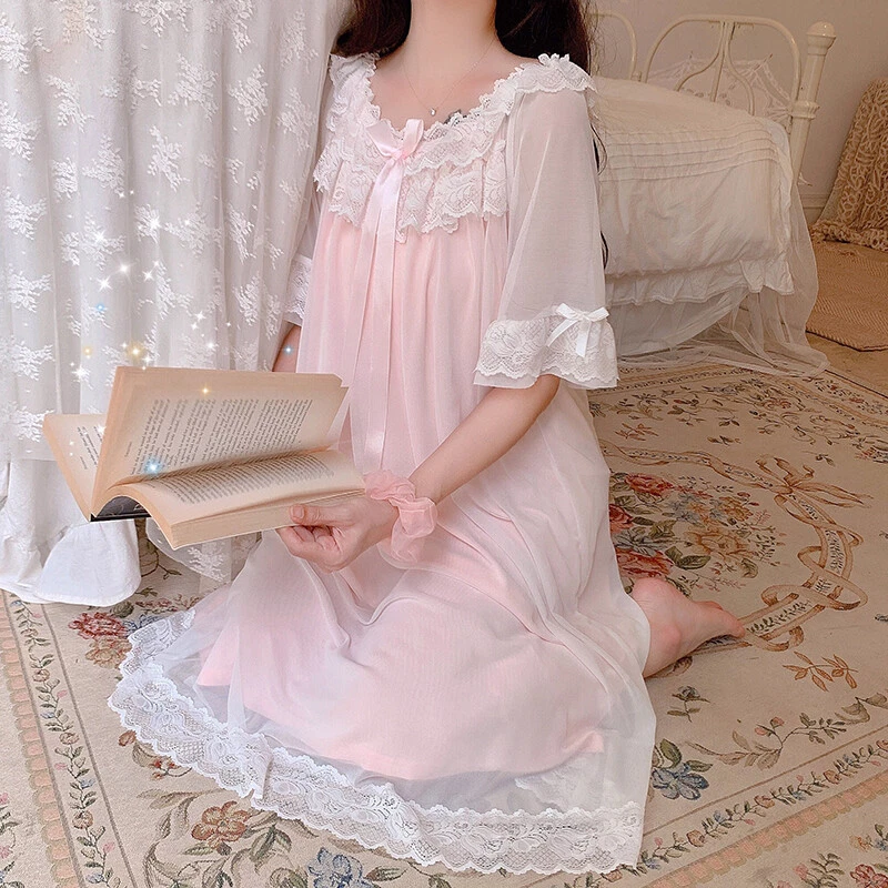 Retro Sleepwear Nightgown Princess Cute Lady Girls Lolita Nightdress Ruffle  Lace