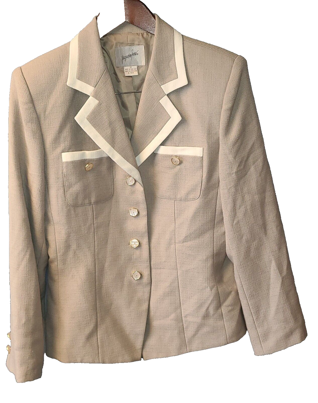 Jacqueline Ferrar Beige Women's Blazer Sz 10 Button Front Suit Jacket