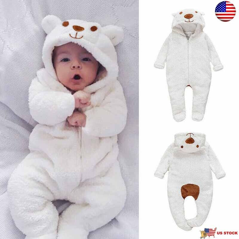 Newborn Baby Romper Jumpsuit Boy Girl Kids Bear Hooded Bodysuit Clothes  Outfits